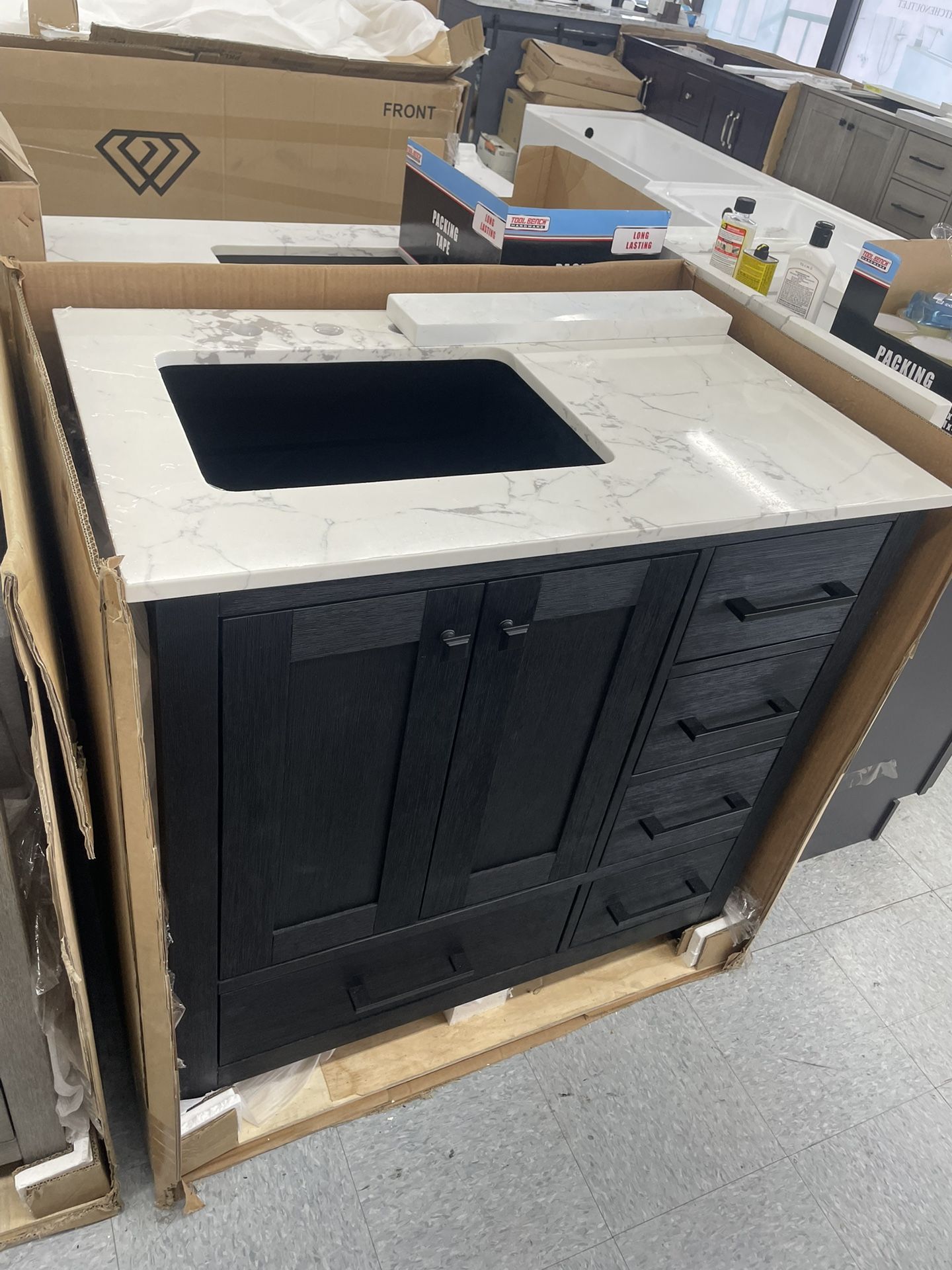 Bathroom vanity cabinet 36” solid mango Quartz top with sink and backsplash