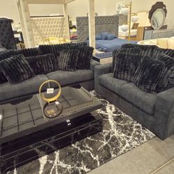 (NEW IN BOX)-Black Sofa & Loveseat With Pillows Finance Available $54 down pmt only!!