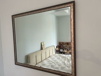 Title: Large Antiqued Bronze Beveled Wall Mirror