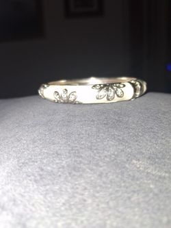 Silver Band Braclet with Floral Crystal Detail