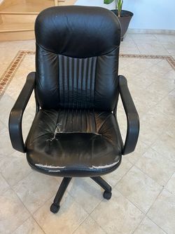 Black Leather Office Chair with Wheels