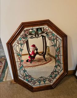 LARGE VINTAGE LATE 1990s COTTAGE CORE OCTAGON CRACKLE GLASS MIRROR