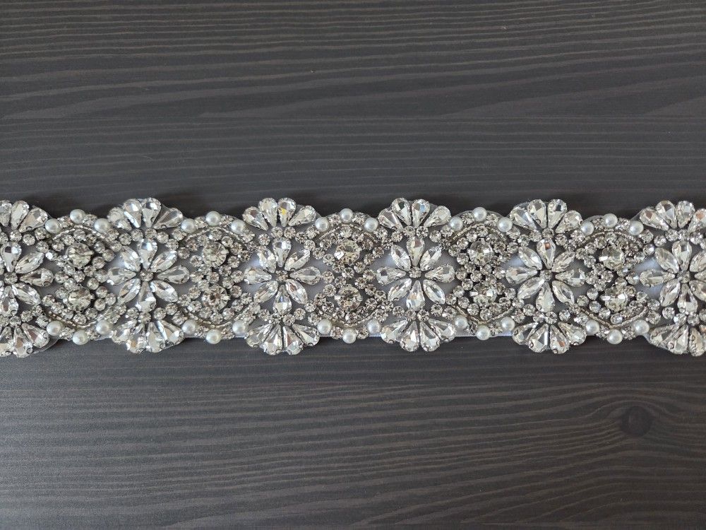 Bridal Belt with Rhinestones, White