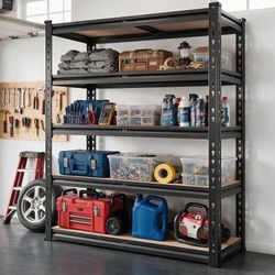 40" W Storage Shelves Load 2500Lbs for Garage Pantry Closet Kitchen Freestanding, Rolled-Edge, MDF Boards, Adjustable, 5-Tier, Easy Assembly, for Home
