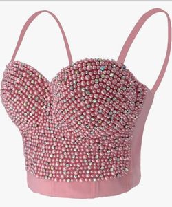 Pearls Beaded Rhinestone Bustier Crop Top