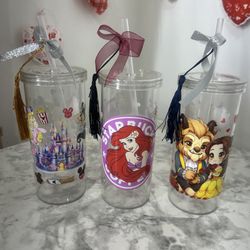 Disney Princess   Kids Cup Set of 3 | BPA-Free Plastic Cups w/ Straw  