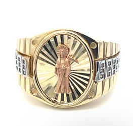 Men’s 14k Tri Toned White Rose Yellow Gold Santa Muerte Ring Size 10 GP3091161