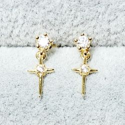 White Sapphire Cross Earrings 