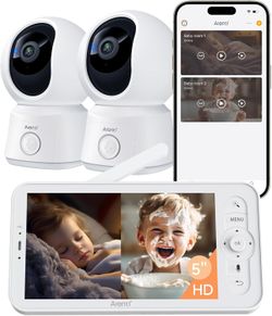 ARENTI Baby Monitor 2 Cameras, Smart Baby Camera with 5 Inch Wireless Display, Super Night Vision, Temperature Sensor, Sound Detection, Auto Motion Tr