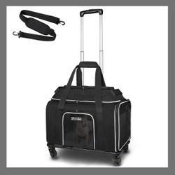 Petskd Top-Expandable Pet Carrier With Wheels 17x11x9.5 Inches Alaska Airline Approved, Soft-Sided Carrier For Small Cats Dogs With Locking Safety Zip