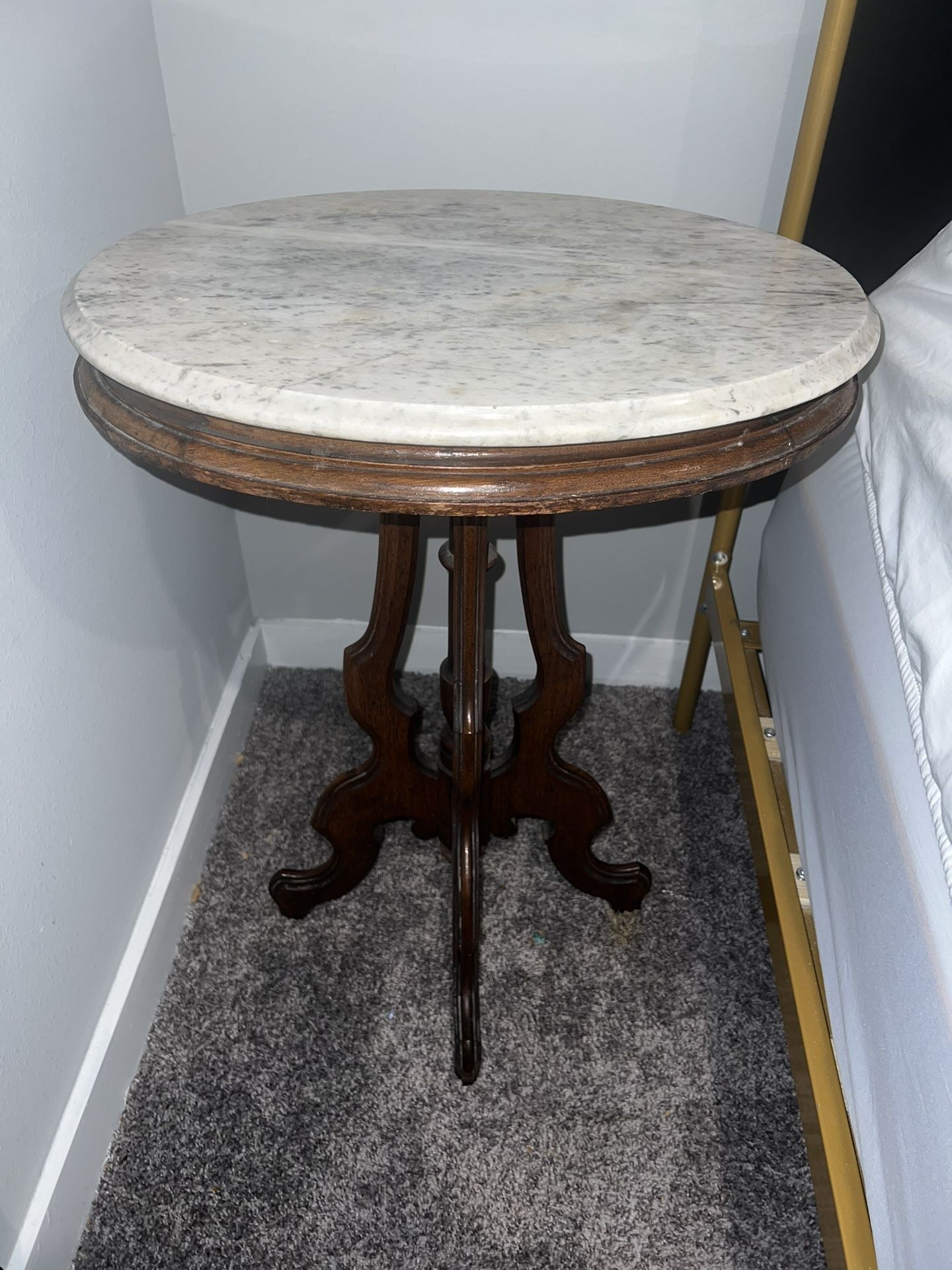 Antique Victorian Marble Top Wood Side Table 