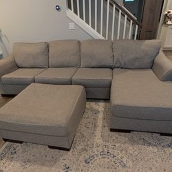 Light Gray Sectional with Chaise and Ottoman