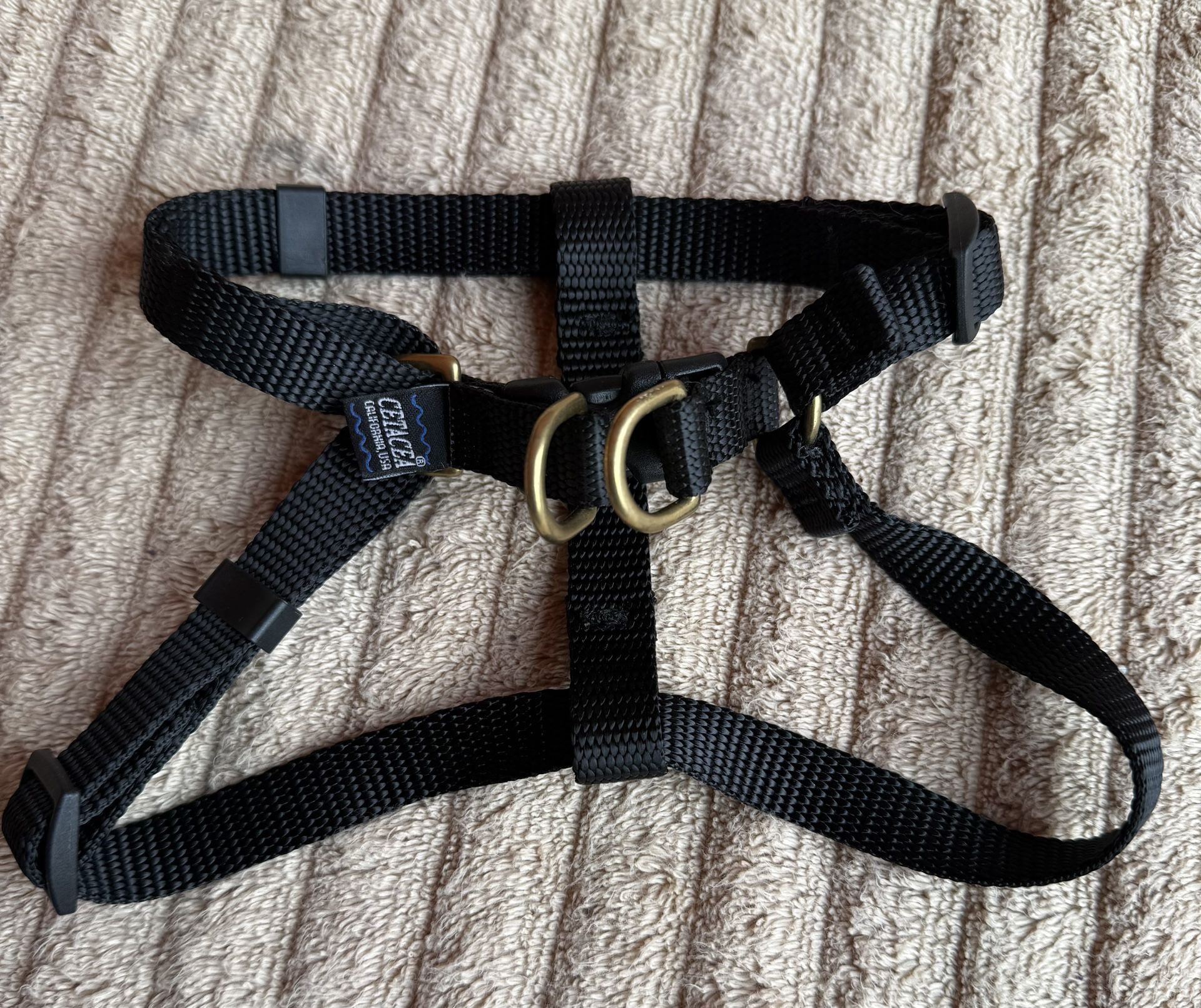 Black nylon Cetacea SENSE-ation no-pull dog harness. Size XS / SM