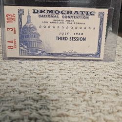 Democratic National  Convention July 1960 Third Session Ticket Los Angeles CA