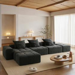 Denver 170" Oversized Chenille Tufted Modular Sectional Sofa with 6 Pillows, Black