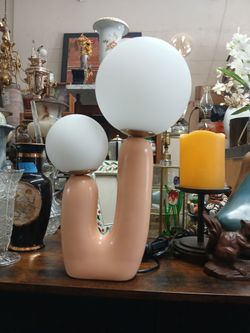 peach-toned postmodern "Oo" or cactus-style dual globe table lamp