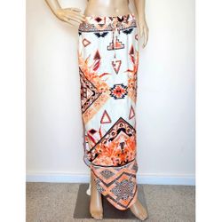 NWT Shareen Collections Australia Double Slit Black Orange Ethnic Print Skirt S