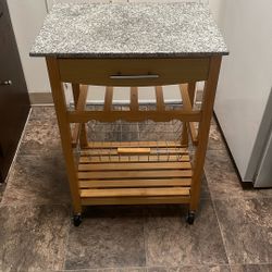 Rolling Bar Cart With Marble Top And Wine Rack
