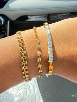 BUNDLE- 3 Piece 18K Gold Plated Bracelet Stack Crystal Bangle & Floral Links