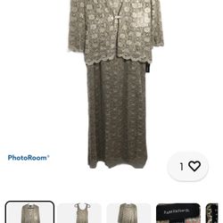 R&M Richards Gold Lace Formal Dress,2 Piece,Size 12