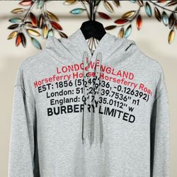 BURBERRY JAIDEN COTTON HOODIE  WITH GEOGRAPHICAL COORDINATES, Visit Our Profile For More Items 
