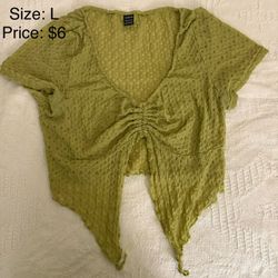SHEIN Green Textured Ruched Crop Top Size L