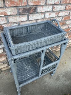 Wicker Rolling Bar Cart