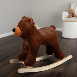 Rocking Horse - Plush Bear Animal Rocker - Toddler Ride on Toys for Ages 3 and Up - Wooden Rocking Horse - Ride on Toys by Happy Trails (Brown)