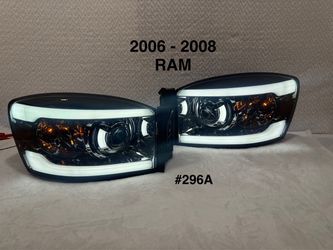 2006 To 2008 Dodge Ram Chrome/Smoke LED DRL Bar Projector Headlights
