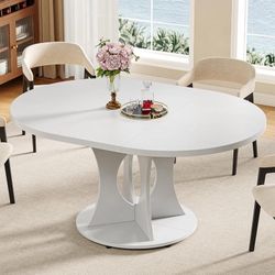 White Round Extendable Pedestal Dining Table