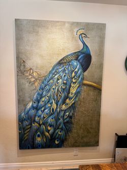 Large World Market 48” x 71” Peacock Painting on 1” Board