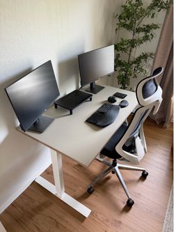 Complete Home Office Setup – IKEA Standing Desk, Branch Chair, Dell Monitors