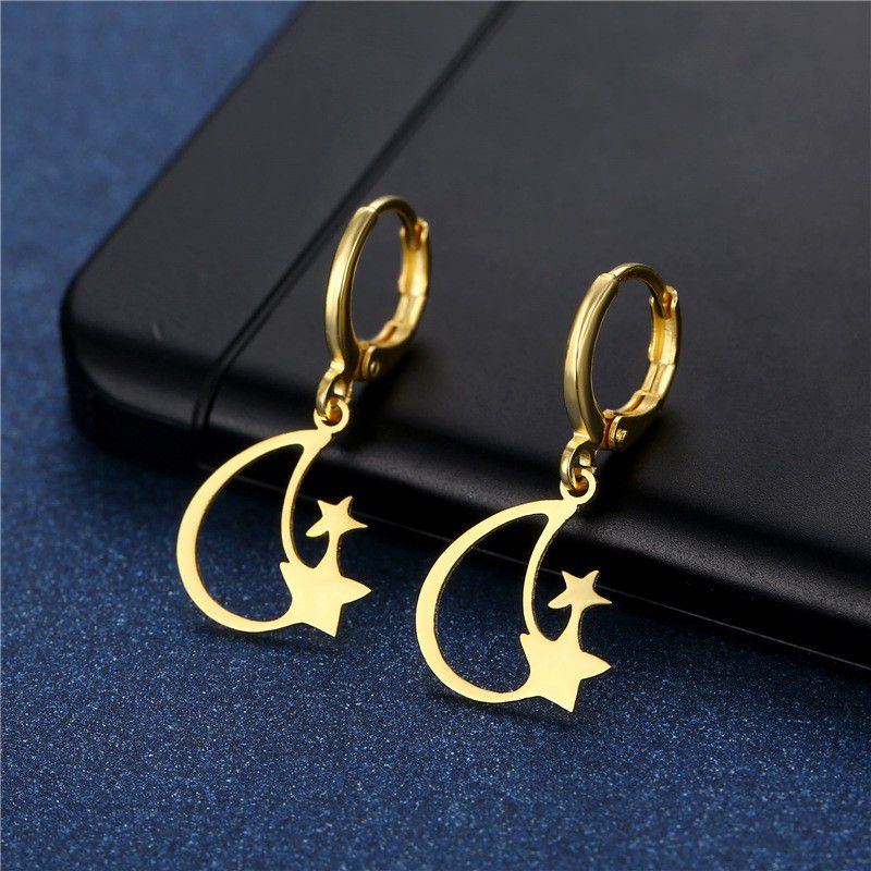 "18k Gold Star Moon Earrings for Women, 55EGL1163
 
 
