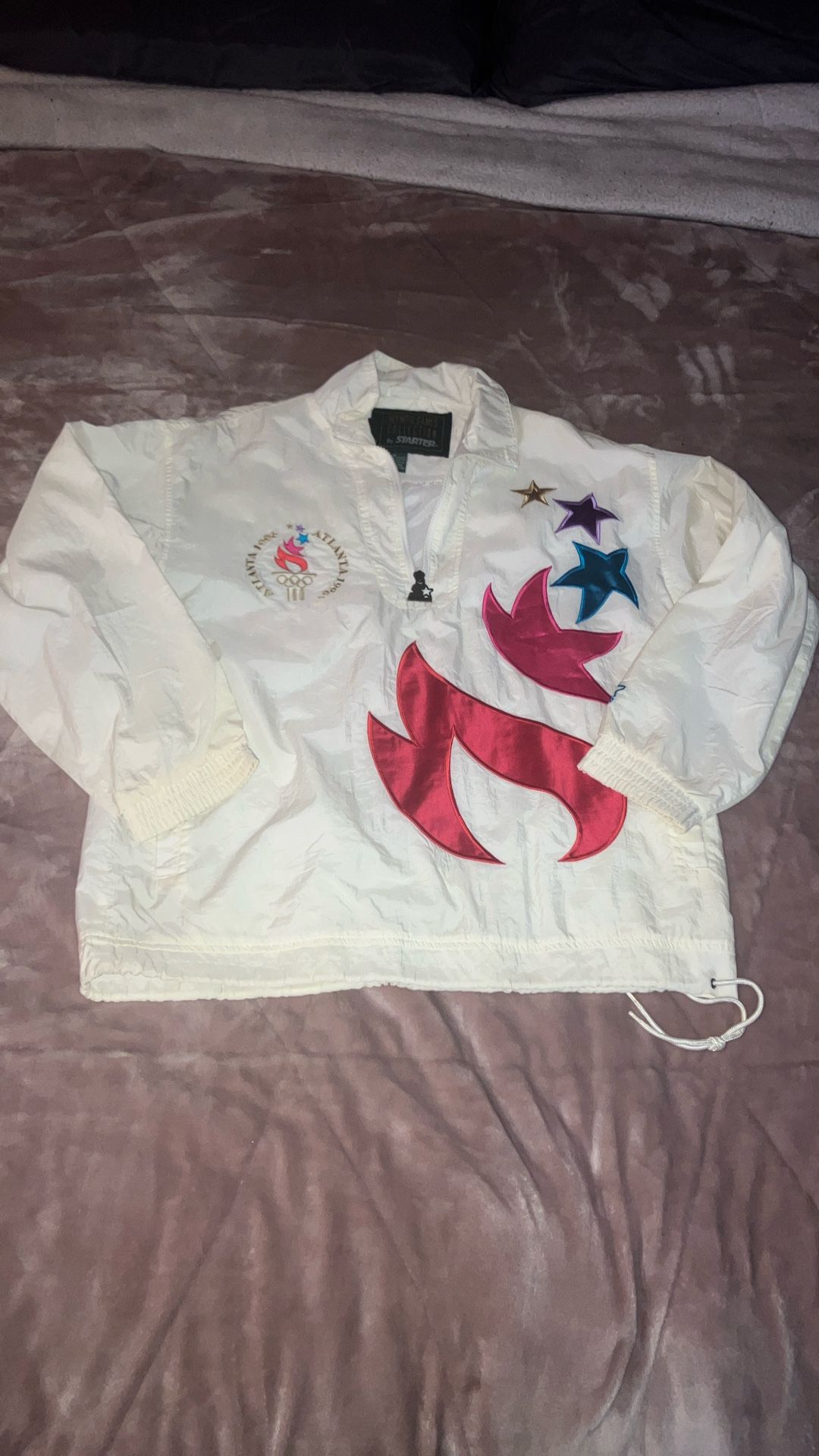 1996 White Olympic Starter Jacket Atlanta Olympic Games Nylon Windbreaker Embroidered USA Bomber Jacket