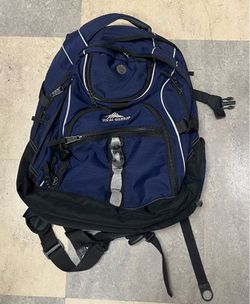 Backpack-Navy Blue Adjustable Large Heavy Duty High Sierra Bag. In Very Good Condition. Multiple Pouches with Working Zippers.