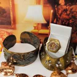 #2167, MID CENTURY, EXQUISITE LOT OF COOPER CUFF AND RING
