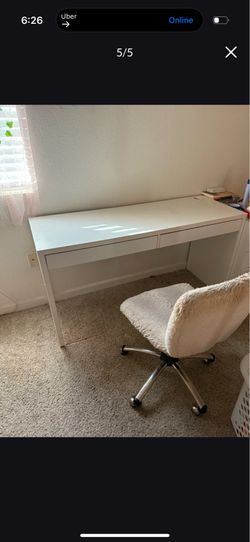White desk With fuzzy chair
