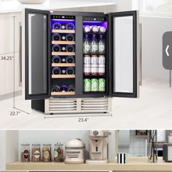 24'' 18 Bottle and 56 Can Dual Zone Freestanding/Built-In Wine & Beverage Fridge