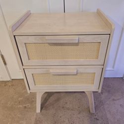 Brand New Wooden Rattan Nightstand With 2 Drawers 
