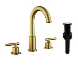 FLG
8 in. Widespread Double-Handle Bathroom Faucet with 3-Hole Brass Pop-up Drain Assembly Included in Brushed Gold