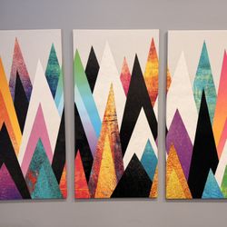 Three (3) Piece Canvas Art, Colored Peaks, Modern art
