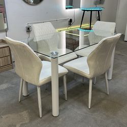 White 5-pc Glass Top Dining Set