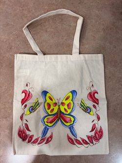 Hand-Painted Canvas Tote Bag Butterfly Floral