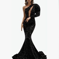 Miss Ord XL Black Sequined Single Shoulder Formal Gown 