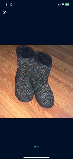 Ugg Boots Olive Green Ugg Black Black Rainbow Stitching Purple