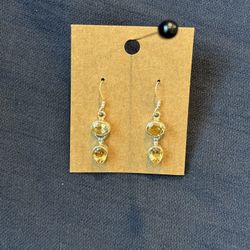 Sterling Silver Citrine Dangle Earrings New