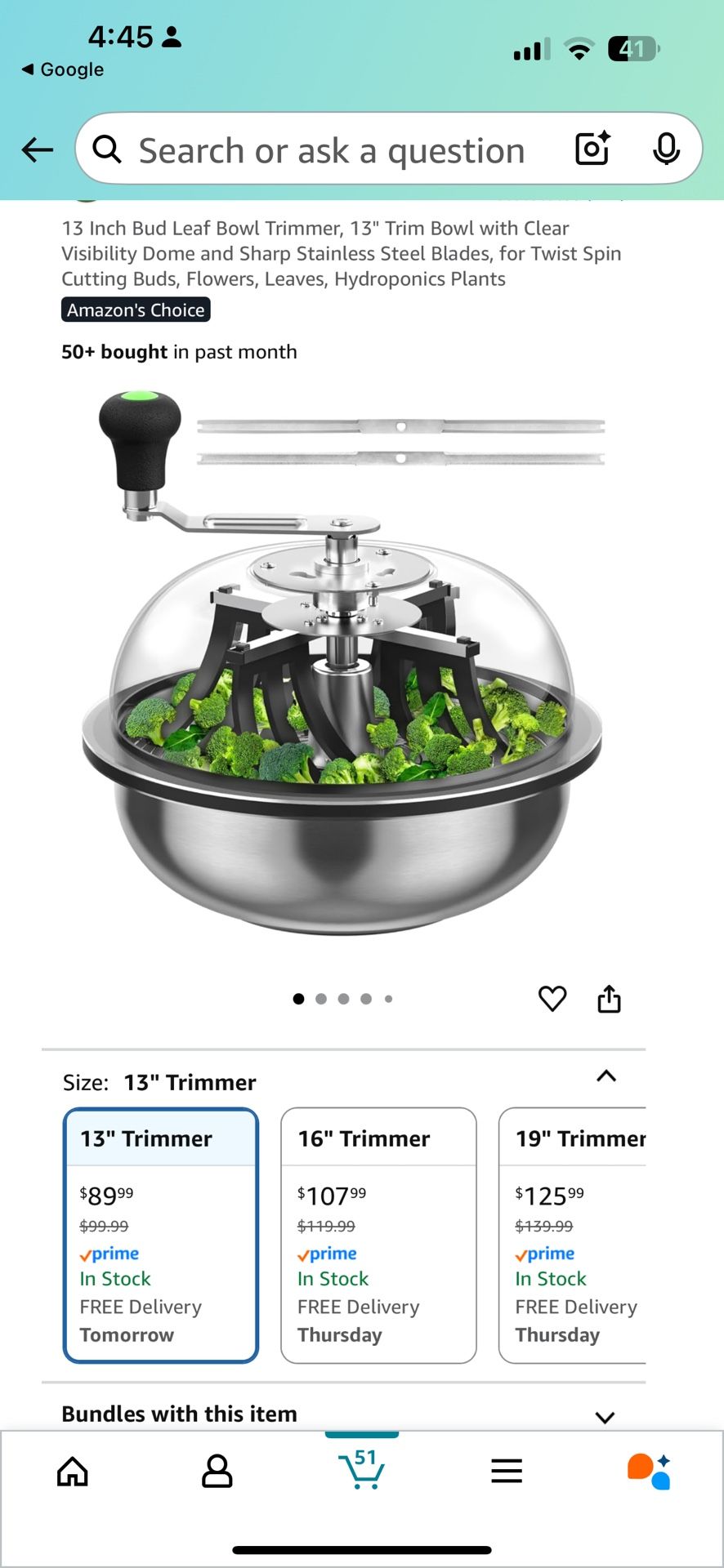 13 Inch Bud Leaf Bowl Trimmer, 13" Trim Bowl with Clear Visibility Dome and Sharp Stainless Steel Blades, for Twist Spin Cutting Buds, Flowers, Leaves
