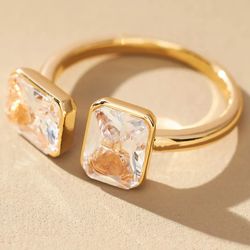 Anthropologie Double Crystal Open Cocktail Ring