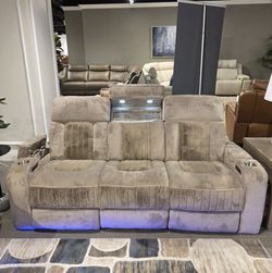 Power Recliner Sofa with Drop Table and Love seat Console in Soft Fabric!!