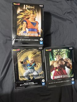 Lot of 3 dragon ball z figures ss3 goku, Lss broly, ss3 gotenks banpresto